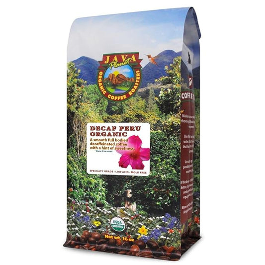 Java Planet Organic, Water Process Decaf Peru, Smooth Full Flavored Organic Coffee Beans, Low Acid, Whole Bean Coffee 1LB Bag
