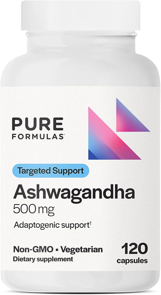 PureFormulas Ashwagandha 500mg, Adaptogenic Ashwagandha Supplements, 120 Capsules