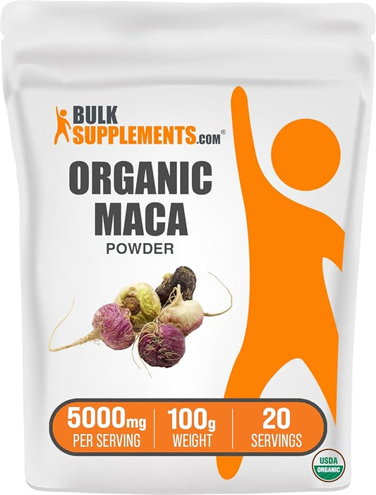 BulkSupplements.com Organic Maca Powder - Maca Supplement, Maca Root Powder - Superfood, Maca Powder Organic - Gluten Free, 5000mg per Serving, 100g (3.5 oz) (Pack of 1)