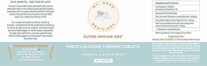 Turmeric Tablet Supplement, High Curcumin Lakadong (120 Tablets)