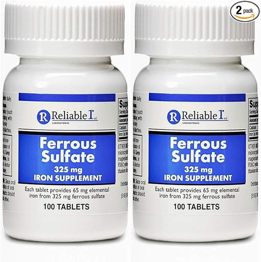 Ferrous Sulfate 325mg Iron Supplement (2-Pack) | Iron Pills | | 100 Iron Tablets per Bottle, 2-Pack