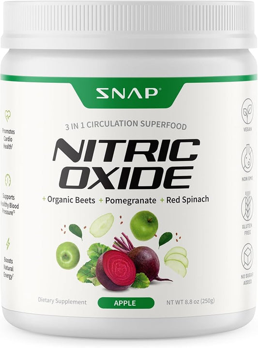 Snap Supplements Organic Beet Root Powder, Nitric Oxide Superfood Supplement with Beets, B Vitamins, Pomegranate & Red Spinach for Energy, Heart Health & Circulation Support, 30 Servings, Apple