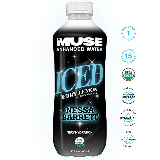 MyMuse Organic Enhanced Flavored Water, Variety Pack, 16.9 Fl Oz Bottle (12 pack), 1G of Sugar, Immune Support with Zinc & Elderberry, Antioxidants Vitamin E, Low Calories, USDA organic, Keto Friendly
