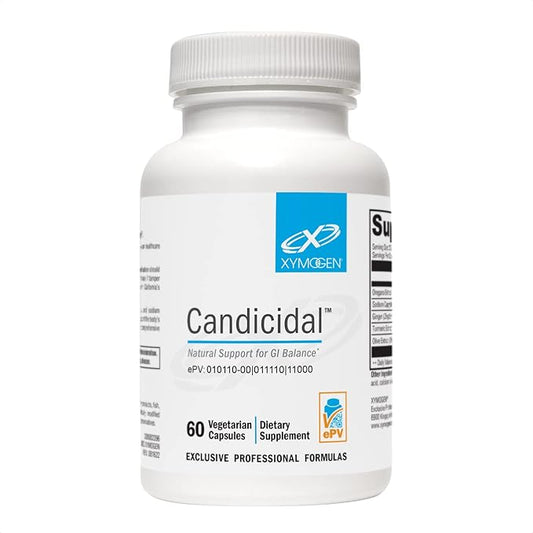 XYMOGEN Candicidal - Natural Support for Healthy Microbial Balance and GI Health - Oregano Extract, Sodium Caprylate, Ginger + Turmeric Extract, Olive Leaf Extract (60 Capsules)