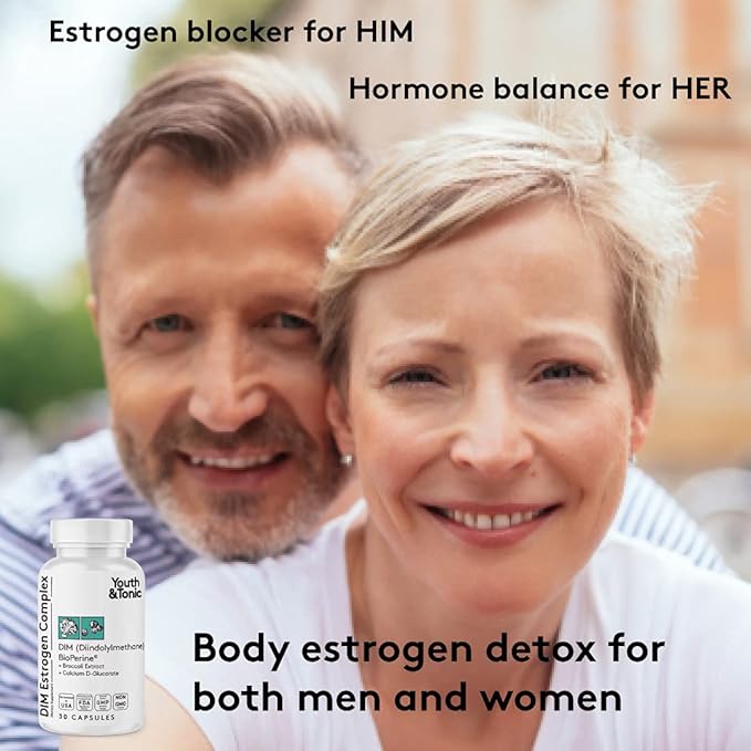 Youth & Tonic DIM BioPerine for Estrogen Metabolism Support | Women and Men Hormone Balance with Excess Estrogen Blocker | Diindolylmethane Supplement - 30 Pills