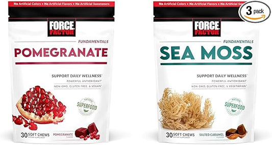 Force Factor Pomegranate & Sea Moss Soft Chews, Superfood Antioxidants for Healthy Aging, Heart Health, Immunity & Digestion Support, Non-GMO, Gluten-Free, 30 Count