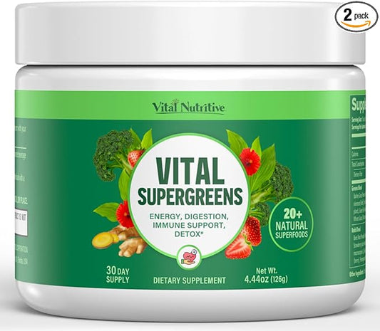Vital Greens Superfood Powder - Daily Green Drink Powder with Probiotics and Superfoods - Supergreens for Energy Boost, Gut Health, Digestion Support, Plant-Based Nutrition, Vegan Superfoods