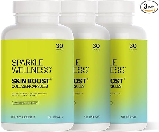 Sparkle Skin Boost Collagen Capsules 3-Pack (180 Pills 30 Days 2500mg Verisol