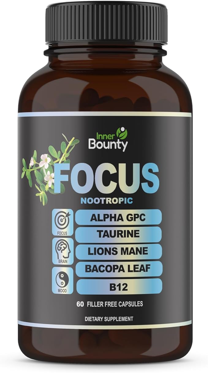 Focus 14-in-1 Nootropic Brain Supplement B12, Taurine, 60 Filler