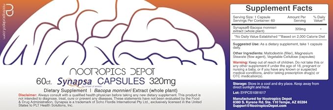 Nootropics Depot Synapsa Bacopa Monnieri Capsules 320mg | 60 Count