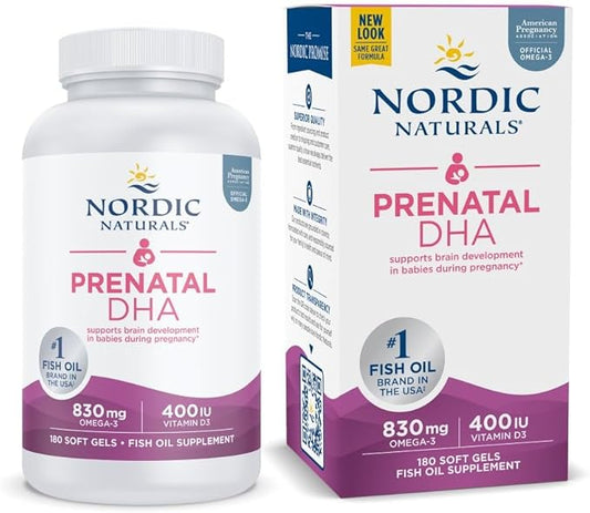 Nordic Naturals Prenatal DHA, Unflavored 180 Soft 830 mg Omega-3 + 400 IU D3 - 90 Servings