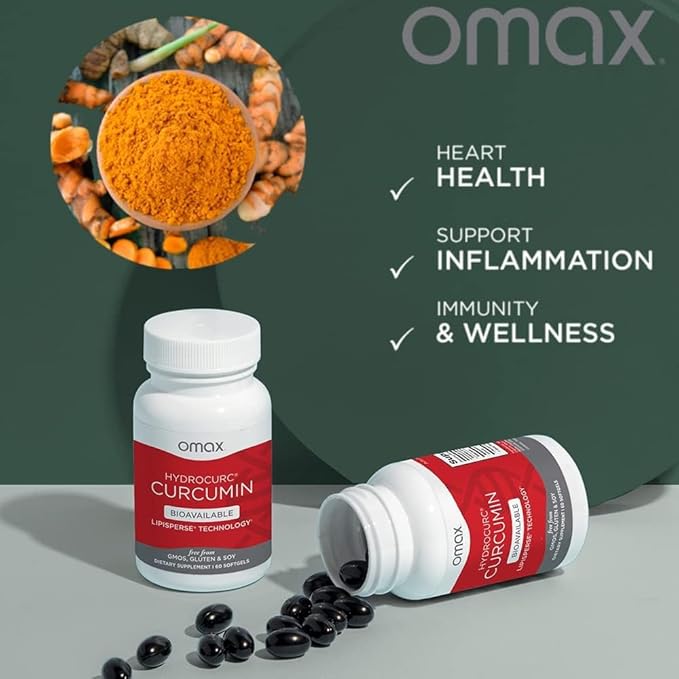 Omax3 2 Pack- HydroCurc Turmeric Curcumin Softgels, Highly Bioavailable MCT Oil Nanoparticle for Potency & Absorption, Joint Health, 120 Softgels