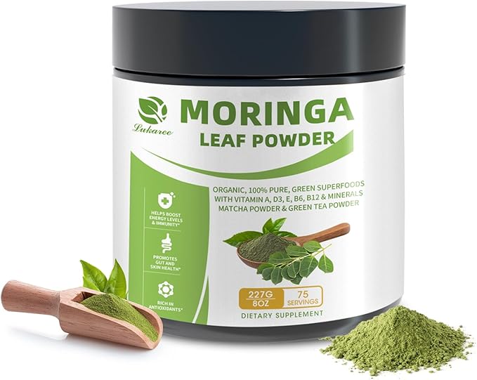 Organic Moringa Powder, Green Superfoods with Matcha Powder Green Tea Powder Resveratrol - Rich in Antioxidants and Vitamin A D3 E B6 B12, Digestive and Immune Support - Non-GMO, Vegan, 8 oz, 1 Pack