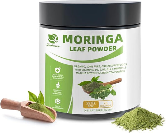 Organic Moringa Powder, Green Superfoods with Matcha Powder Green Tea Powder Resveratrol - Rich in Antioxidants and Vitamin A D3 E B6 B12, Digestive and Immune Support - Non-GMO, Vegan, 8 oz, 1 Pack