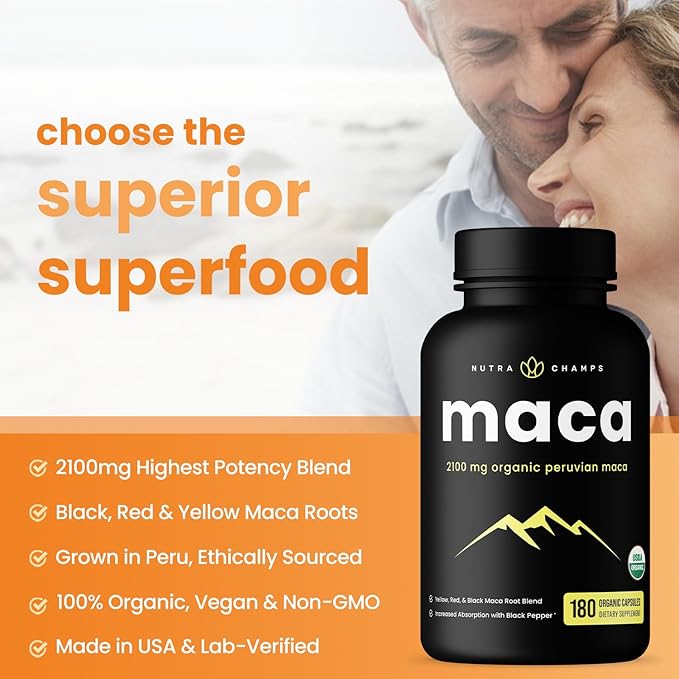 Organic Maca Root Capsules for Women 2100mg, 180 180 Vegan