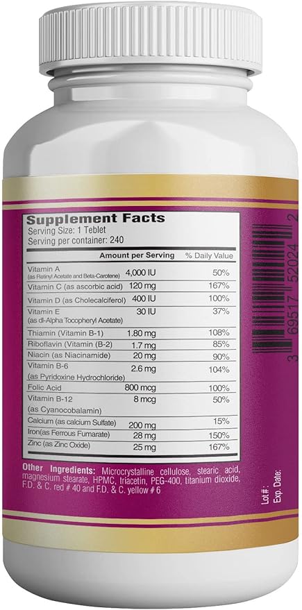 365 Health Prenatal Multivitamin with Folic 240 Tablets, 240 Day