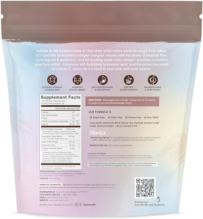 SkinnyFit Super Youth Chocolate Multi-Collagen Peptides 30 Servings
