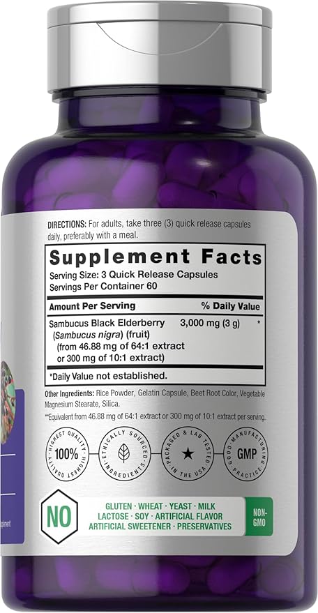 Horbäach Black Elderberry 3000mg Capsules 180 Count