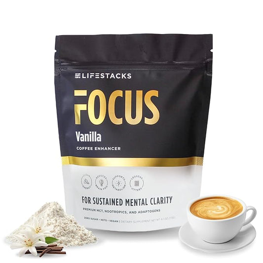 LIFESTACKS Focus Coffee Creamer for Energy & Clarity - MCT Powder + Nootropics + Adaptogens - Boost Productivity Without Jitters or Crash - Keto, Vegan, 0 Sugar - with Taurine, L-Tyrosine, Rhodiola