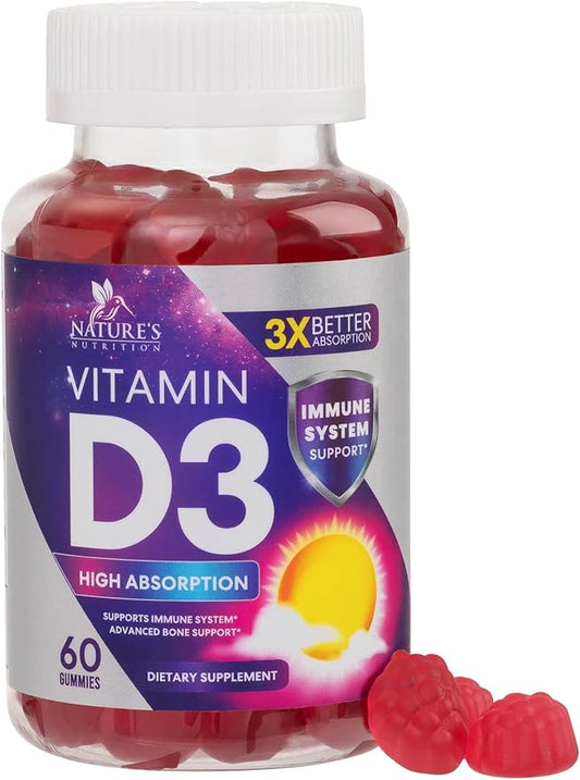 Vitamin D3 Gummy Vitamins Extra Strength 5000 IU (125 mcg) 60 Gummies