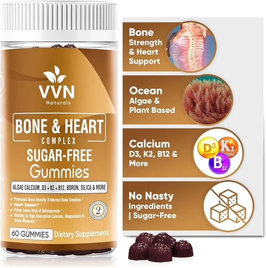 Vegan Calcium Gummies K2 Vitamin Supplement MK-7 & D3, Magnesium 13 Trace B12 - 60 ct.
