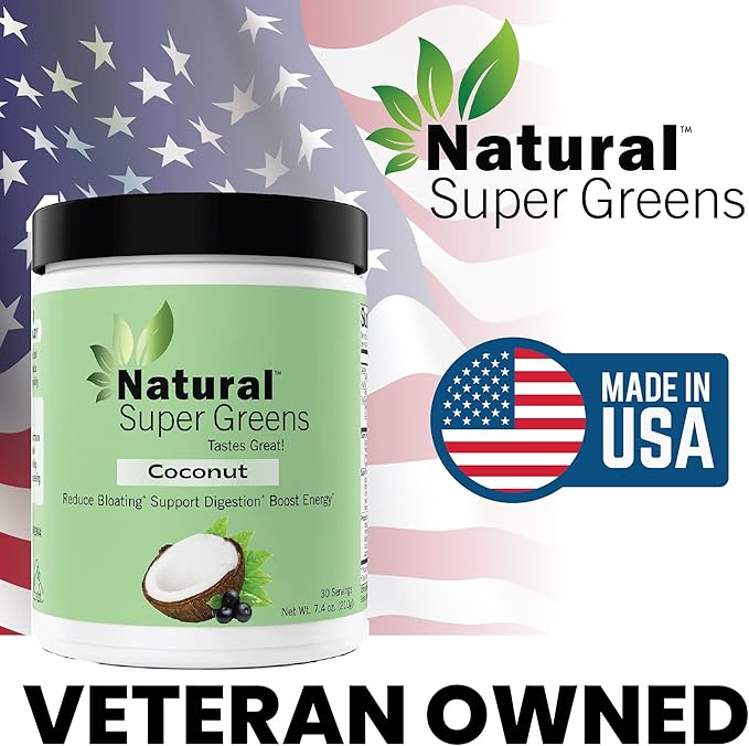 Natural Super Greens Powder Organic| Green Supplements| Great Tasting Fruits and Vegetables Juice & Smoothie Mix| Probiotics & Digestive Enzymes| Green Superfood Spirulina & Chlorella (Coconut)