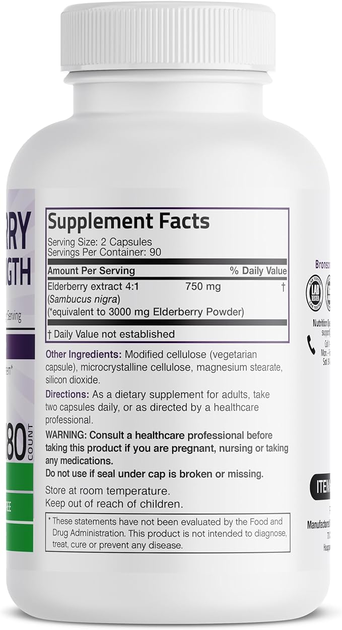 Bronson Elderberry Extra Strength, Supports Healthy 180 Vegetarian
