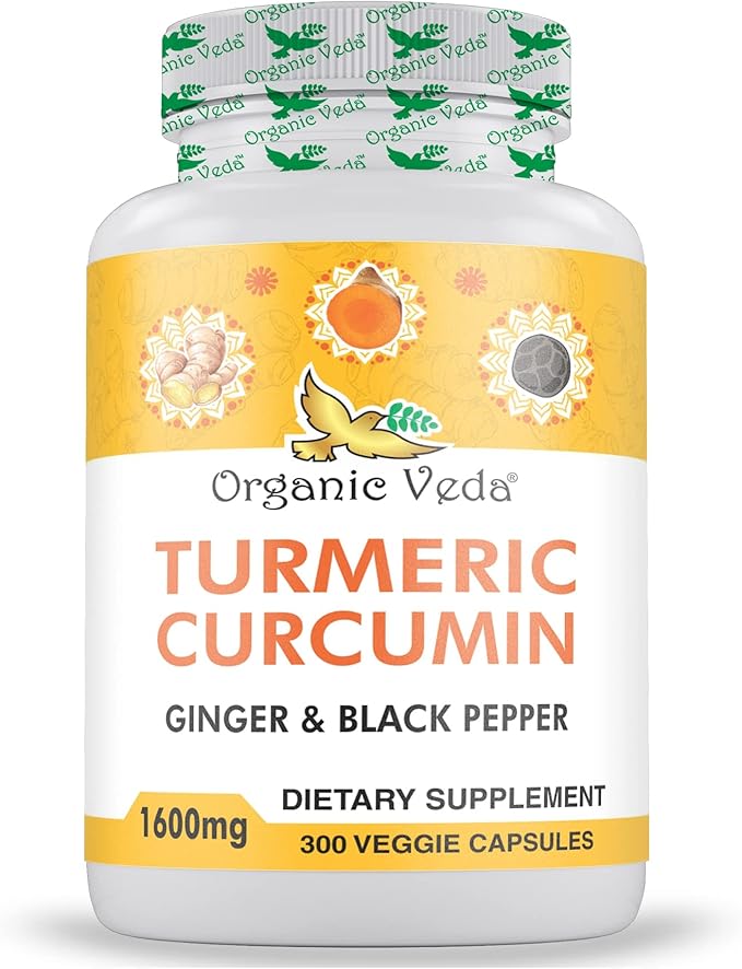 Organic Veda Turmeric and Ginger Capsules 300 Pills (95% curcuminoids)