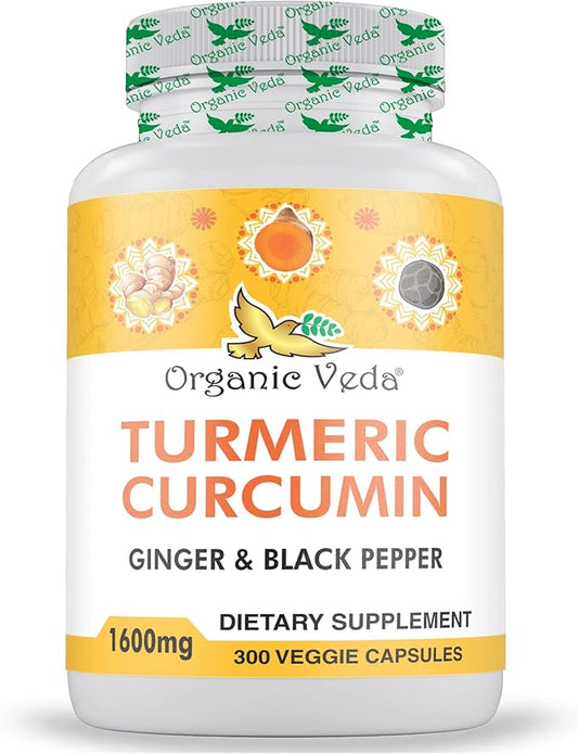 Organic Veda Turmeric and Ginger Capsules 300 Pills (95% curcuminoids)