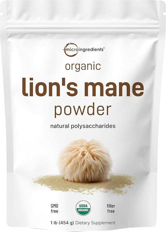 Micro Ingredients Organic Lions Mane Mushroom Supplement Powder, 16 Ounce | Natural Superfood for Brain, Energy, & Immune Health | Non-GMO Vegan