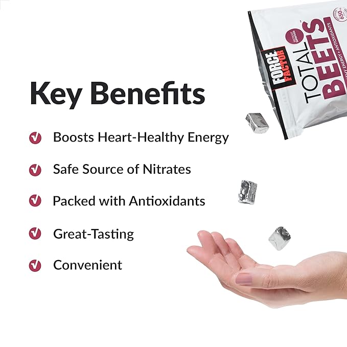 Force Factor Total Beets Soft Chews with Beetroot, Nitrates, L-Citrulline, Grapeseed Extract, and Antioxidants, Healthy Energy Supplement with Elite Ingredients, Heart Health Superfood, 60 Chews