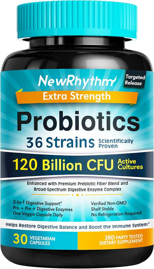 NewRhythm Probiotics 120 Billion CFU 36 3-in-1 Probiotics 30ct