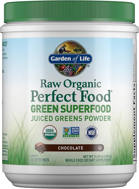 Garden of Life Raw Organic Perfect Food Green Superfood Juiced Greens Powder - Chocolate, 30 Servings (Packaging May Vary)