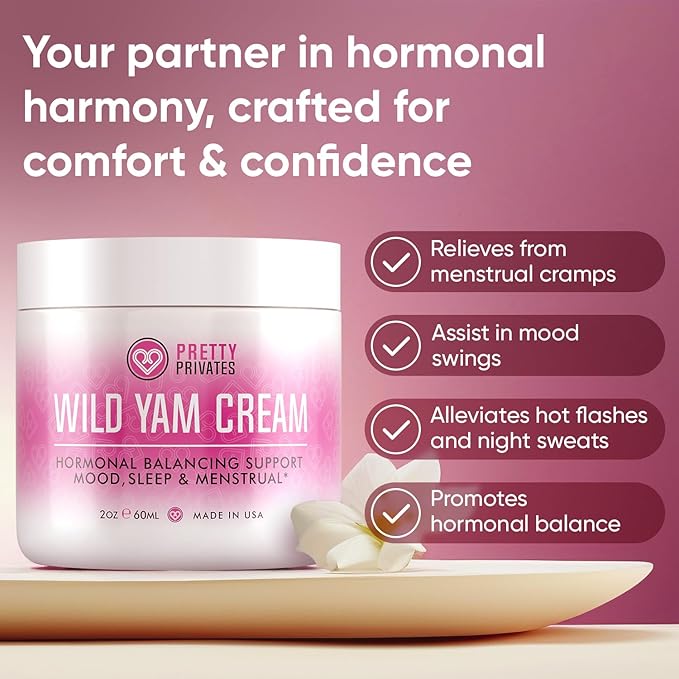 Organic Wild Yam Cream for Hormone Balance - Natural Root Cream for Hormone Support - Comfort Formula for Mood, Sleep, and Menstrual Support for Women with Wild Yam Oil Extract - 2 oz (60 mL)