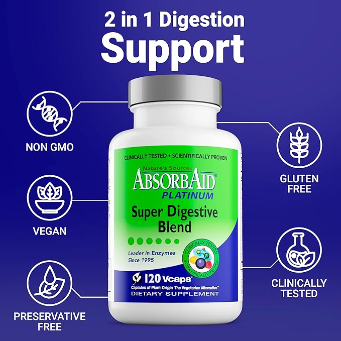 AbsorbAid Platinum Digestive Enzyme Support 120 12 Digestive 2 Probiotics