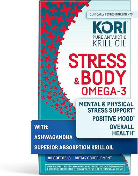 Kori Stress & Body Adaptogen Supplement Ashwagandha/Omega-3 Fatty 80 softgels