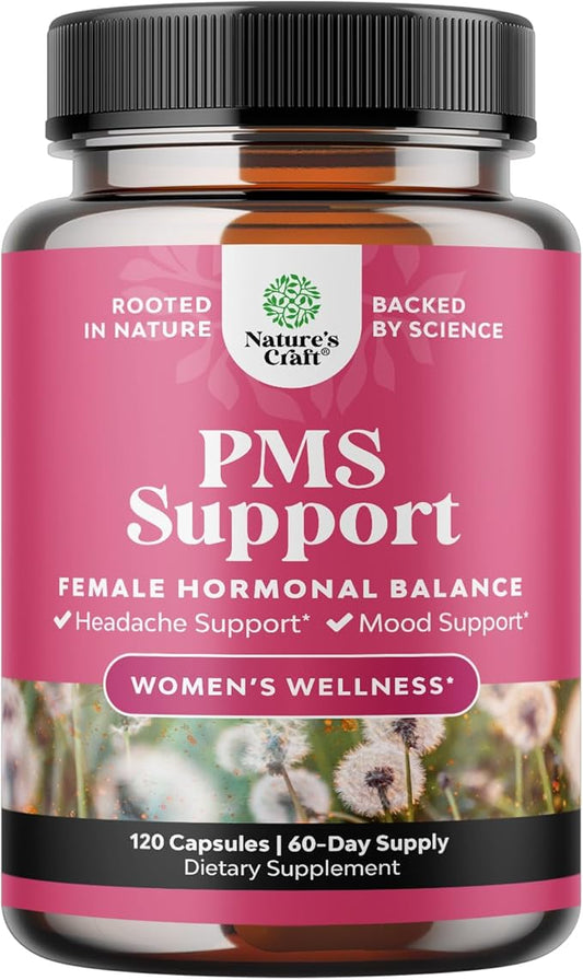 PMS Support Supplement for Women – Menstrual Hormone Balance for Women with DIM, Chasteberry, Black Cohosh & Ashwagandha - for Period Cramps Relief, Menopause Bloating, Mood Swing – 120 Capsules