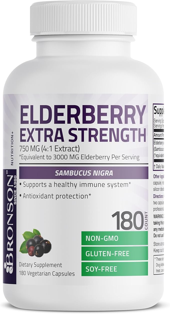 Bronson Elderberry Extra Strength, Supports Healthy 180 Vegetarian