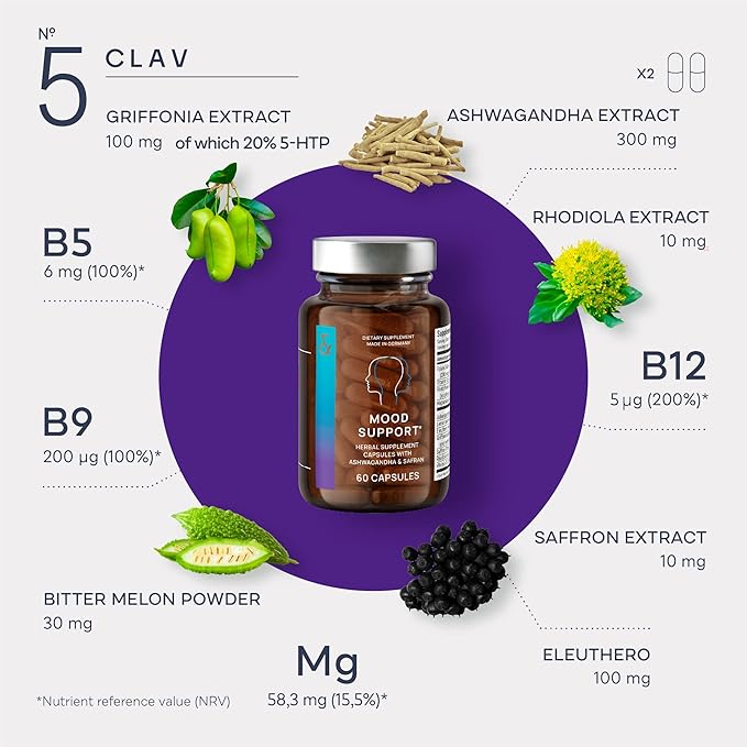 CLAV N°5 Mood Support Supplement 5-HTP Griffonia 60 Capsules