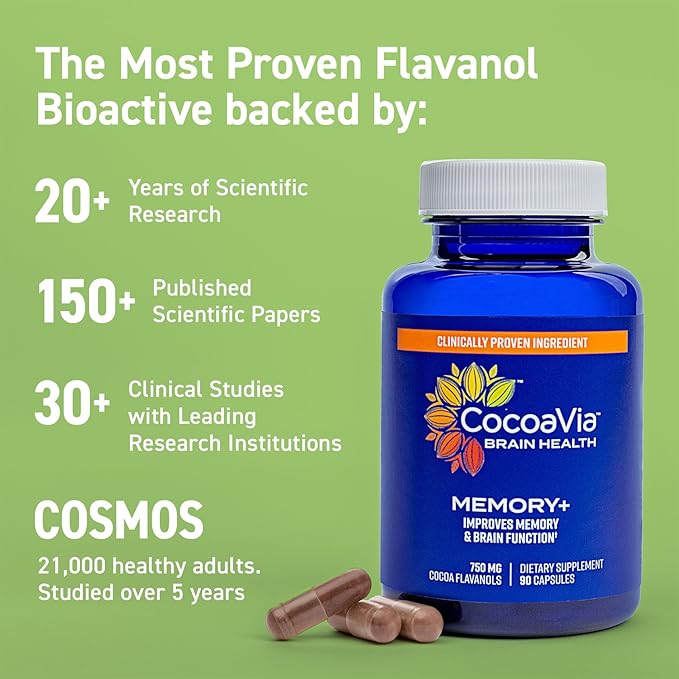 CocoaVia Memory+ Brain Supplement, 60 Day, 750 mg Based,180 Capsules