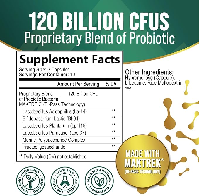 Probiotics for Digestive Health, 120 Billion 30 Capsules