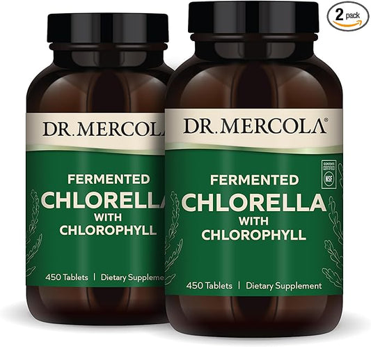 Dr. Mercola Fermented Chlorella with Chlorophyll, 90 Servings (450 Tablets), 2 Bottles,