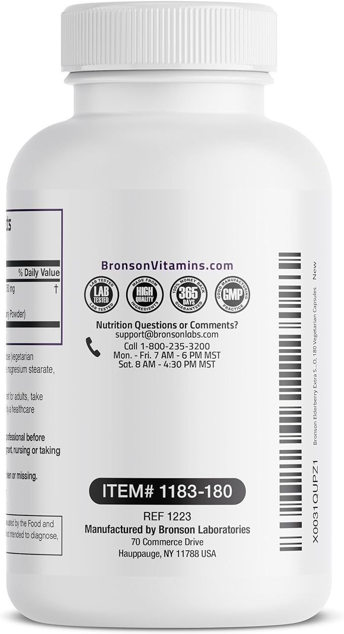 Bronson Elderberry Extra Strength, Supports Healthy 180 Vegetarian