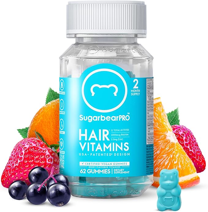 SugarbearPRO Hair Vitamin Extra Strength 6000mcg Men,B12, MSM, 3, Elderberry, 2 Month