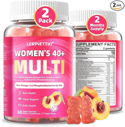 Multivitamin for Women Gummies for 40+ Omega-3,Niacinamide,B-Complex,Lutein,Iron,Choline, Phosphatidylserine,Vitamin D3 for Free,120 Count