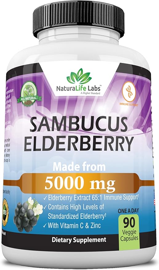 NaturaLife Labs Sambucus Elderberry 5,000 mg 65:1 with 90 Day 90 Veggie