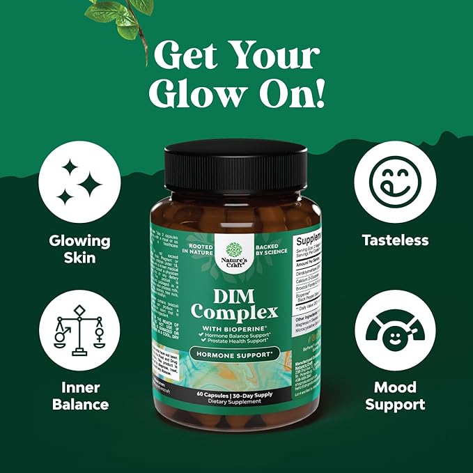 Pure DIM Supplement for Men with Bioperine - DIM Estrogen Blocker for Men for Hormone Balance & Prostate Health - Diindolylmethane Testosterone Complex with Broccoli Florets - 60 Capsules