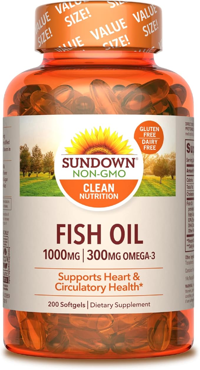 Sundown Fish Oil 1000 mg, Omega 3 Dietary 200 Softgels