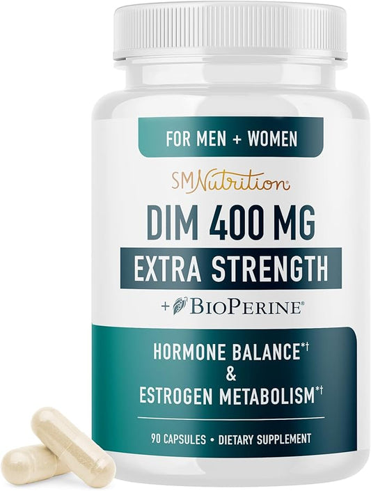 DIM Supplement 400MG Extra Strength | Hormone Balance for Men and Women | Menopause, Acne, Hot Flashes Relief, Prostate Support & Antioxidant Support | Soy-Free, Gluten-Free | SMNutrition | 90 Ct.