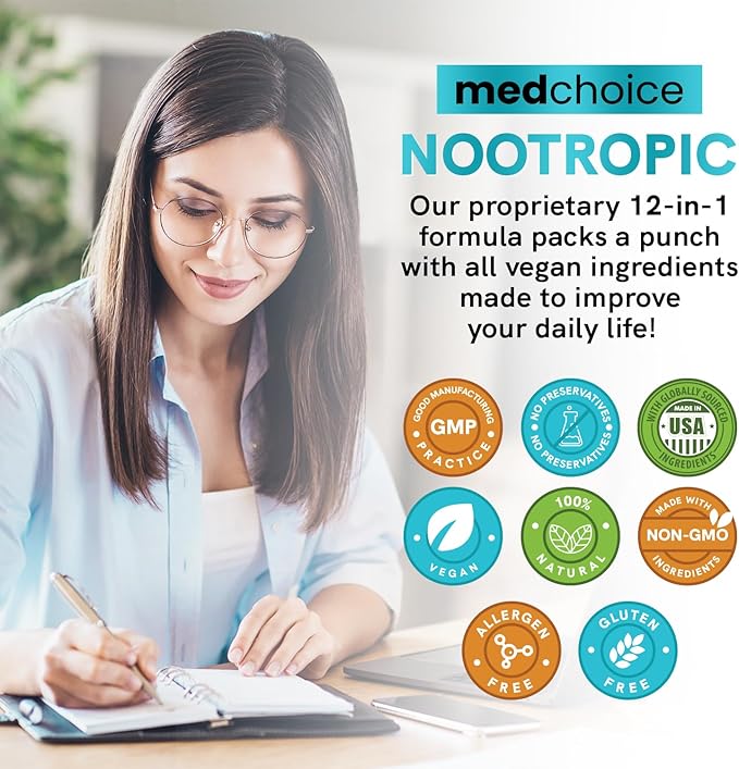 12-in-1 Nootropic Brain Supplement with Caffeine B12, Alpha 1321mg (60ct) (60ct)